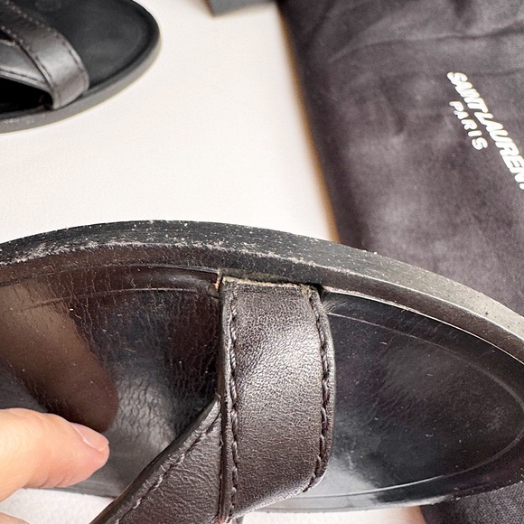 Saint Laurent Black Strappy YSL logo flat sandals black silver 37 + box - Picture 12 of 16